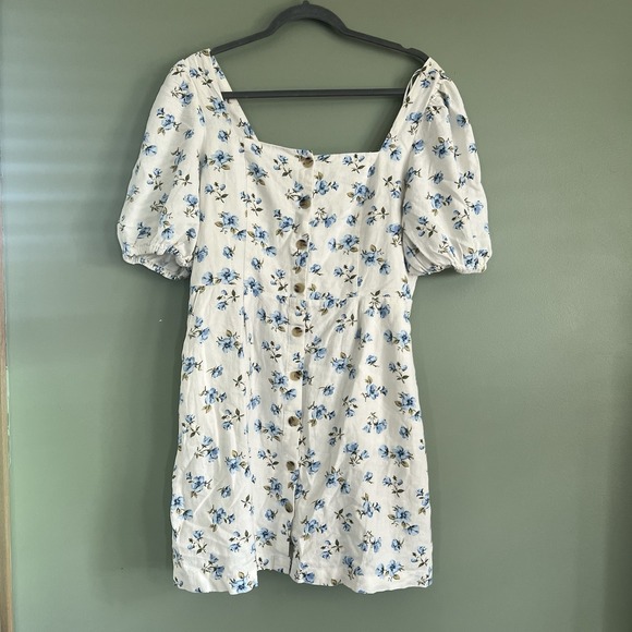 Old Navy Dresses & Skirts - Old Navy NWT White & Blue Floral Puff Sleeve Linen Sundress SIZE L